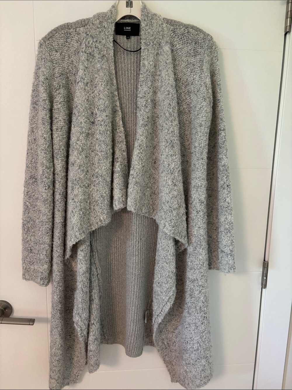 LINE Open-Front Waterfall Light Gray Draped Cardigan